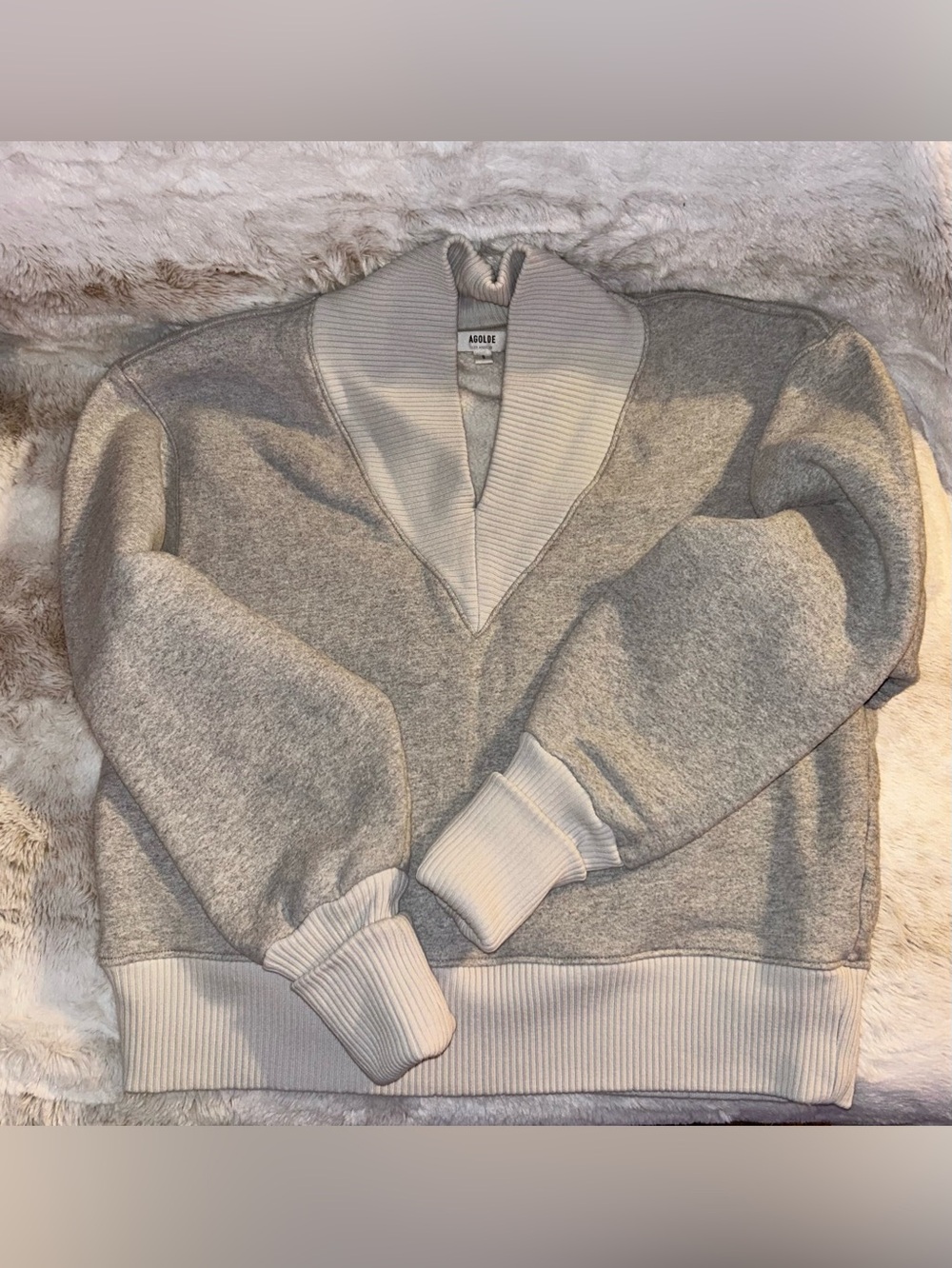 Agolde Light Gray V-Neck Pullover Sweater - Picture 2 of 3